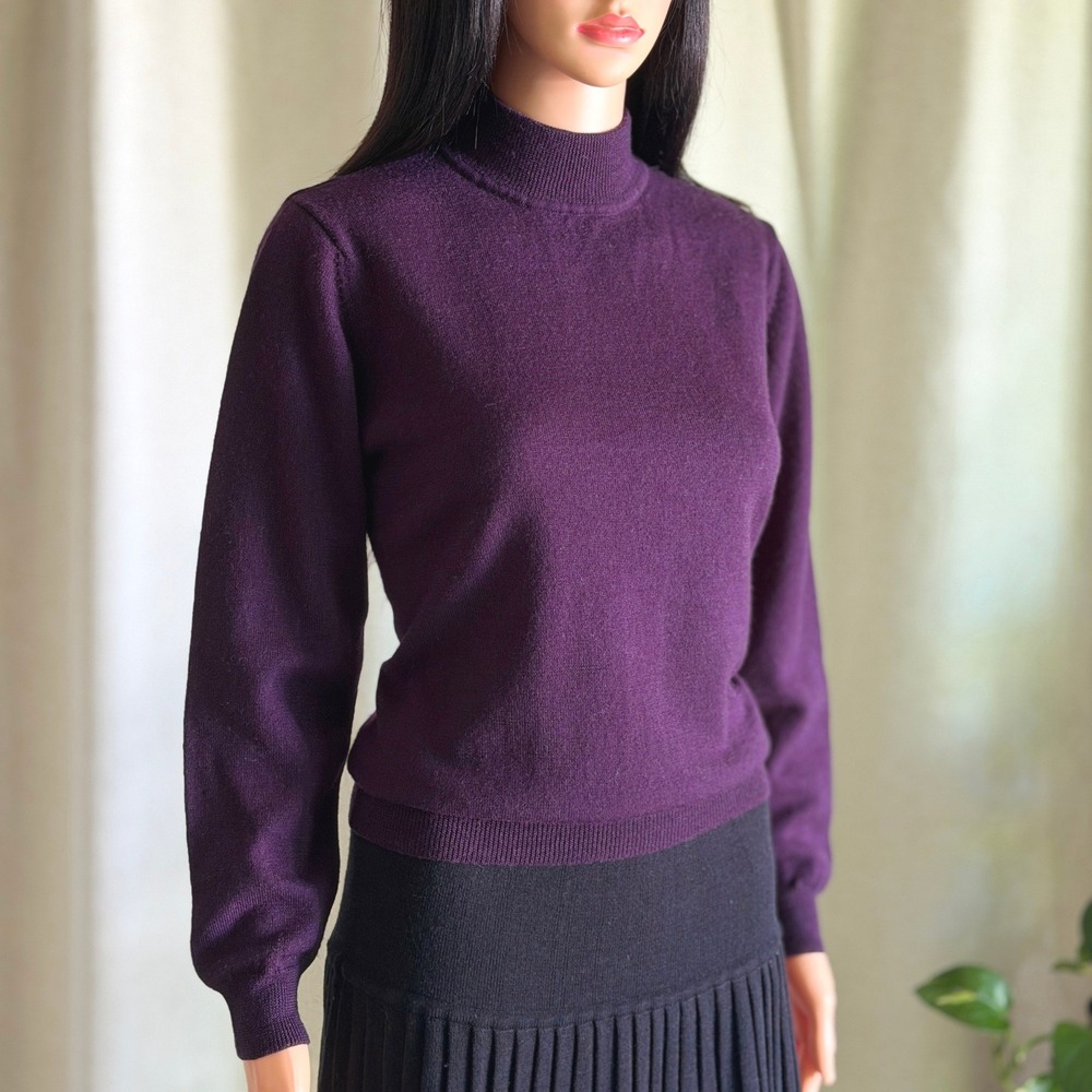 Vtg 90s Charter Club Classics Purple 100% Merino Wool Mock Neck Sweater L Preppy
